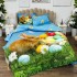 Lenjerie de Pat Dublu,  Finet, Imprimeu Digital, 4 Piese, Bleu, Verde, Iepurașul si Coșul cu Oua Colorate [8]
