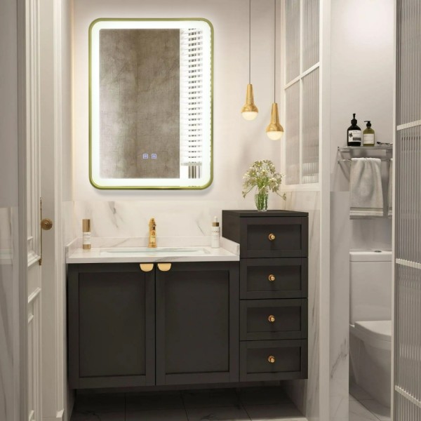Oglindă Baie LED și Dezaburire Elit’s Premium cu Senzor Touch, Lumina Rece, Caldă și Neutră,50x70cm, cu rama Bronz Antichizat [1]