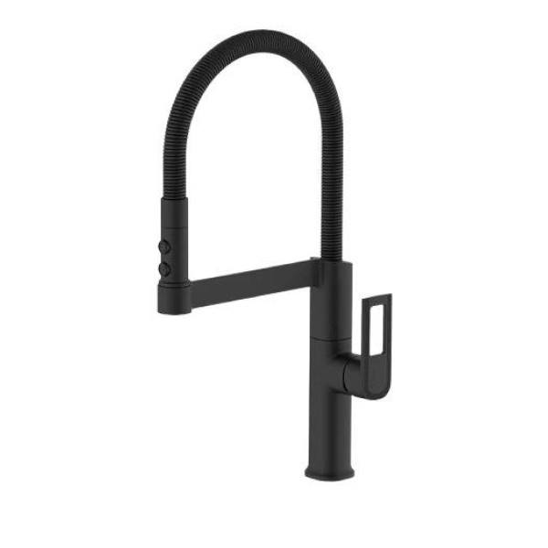 Baterie Bucătărie Negru Mat, 49 cm, Cu Duș Extractibil și Rotire 360°, VST57 [1]