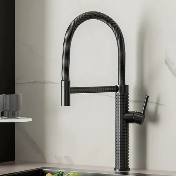 Baterie de bucătărie cu duș extractibil, pipă înaltă 49 cm, Negru, VST137 [1]