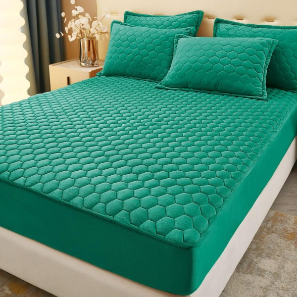 Husã matlasatã tip topper din catifea, 140x200cm + 2 fete de perna 50x70cm, turquoise [1]