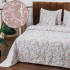 Cuvertura Pat Dublu, Bumbac cu In, Model Brodat Direct în Tesatura, 230x250 cm, 2 fete de perna 52x72cm, 2 fete de perna 46x46cm, Alb, Pudra, Crengute [2]