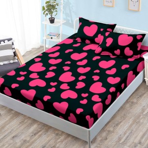Cearsaf cu elastic, FINET, 180x200cm, 2 fete de perne 50x70cm, Negru, Roz, inimioare Cearsaf cu elastic, FINET, 180x200cm, 2 fete de perne 50x70cm, Negru, Roz, inimioare
