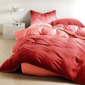 Lenjerie pat dublu, bumbac satinat, cu doua feţe, 4 piese,  Rosu, Degrade