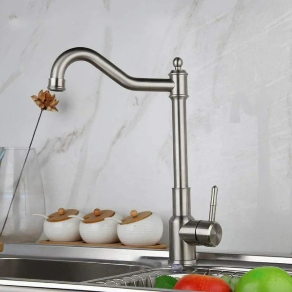 Robinet Bucătărie, Finisaj Periat Argintiu, Rotire 360°, 2 Tipuri de Spout, Design Modern, Material de Înaltă Calitate VST71 [1]
