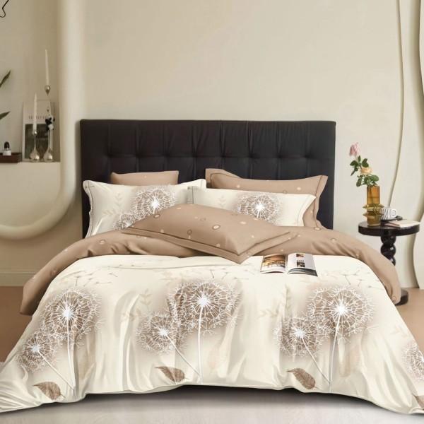 Lenjerie pat dublu (140x200cm, 160x200cm, 180x200cm), FINET, 6 piese, Crem, papadii [1]