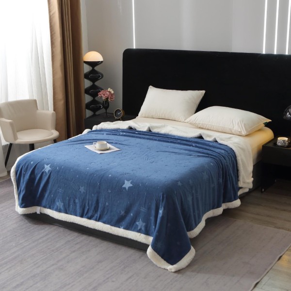 Pătură Super Soft Cocolino cu Blăniță, 200x230 cm – Eleganță și Căldură cu Model Sculptat cu Ploaie de Stele, Albastru [1]