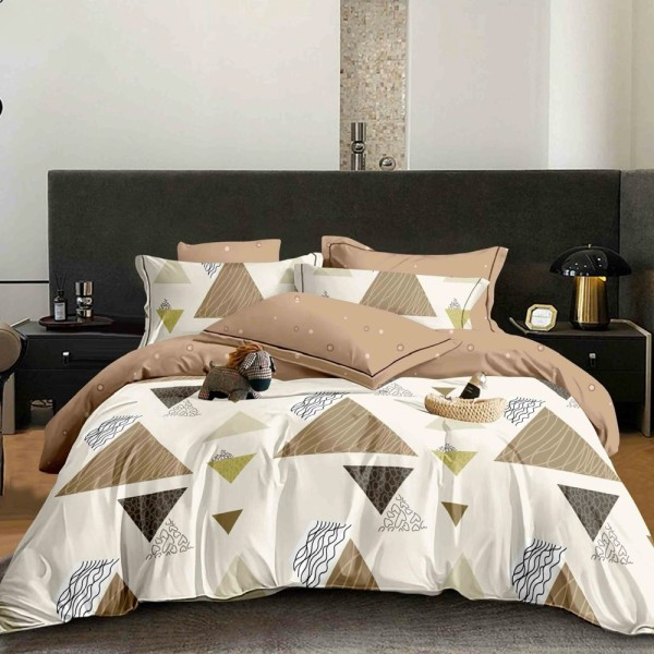 Lenjerie pat dublu (140x200cm, 160x200cm, 180x200cm), FINET, 6 piese, Crem, forme geometrice [1]