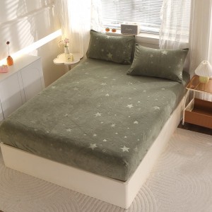 Cearsaf cu Elastic Cocolino 180x200cm si 2 fete de perna 50x70cm, Ploaie de Stele, Verde