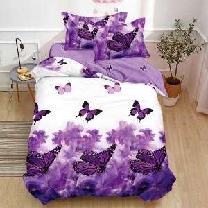 Lenjerie pat 1 PERSOANA, FINET, 4 piese, Alb, Mov, fluturi Lenjerie pat 1 PERSOANA, FINET, 4 piese, Alb, Mov, fluturi