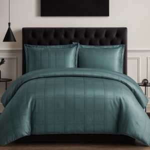 Lenjerie HoReCa DeLuxe, pat dublu, Damasc Satinat, 6 piese, Tuquoise