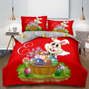 Lenjerie de Pat Dublu, Finet, Imprimeu Digital cu Iepuras si Oua, IDENTIC CU POZA, 4 Piese, Rosu Lenjerie de Pat Dublu, Finet, Imprimeu Digital cu Iepuras si Oua, IDENTIC CU POZA, 4 Piese, Rosu