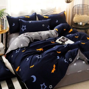 Lenjerie pat dublu (140x200cm, 160x200cm, 180x200cm), bumbac satinat, cearsaf clasic, 4 piese,  Bleumarin, lilieci Lenjerie pat dublu (140x200cm, 160x200cm, 180x200cm), bumbac satinat, cearsaf clasic, 4 piese,  Bleumarin, lilieci