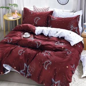 Lenjerie pat dublu (140x200cm, 160x200cm, 180x200cm), bumbac satinat, cearsaf clasic, 4 piese,  Grena, stelute Lenjerie pat dublu (140x200cm, 160x200cm, 180x200cm), bumbac satinat, cearsaf clasic, 4 piese,  Grena, stelute