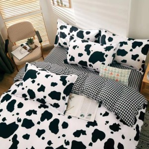 Lenjerie pat dublu (140x200cm, 160x200cm, 180x200cm), bumbac satinat, cearsaf clasic, 4 piese,  Alb, Negru, pete Lenjerie pat dublu (140x200cm, 160x200cm, 180x200cm), bumbac satinat, cearsaf clasic, 4 piese,  Alb, Negru, pete