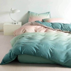 Lenjerie pat 140x200cm,  FINET, 4 piese, cu ELASTIC, Vernil, degrade