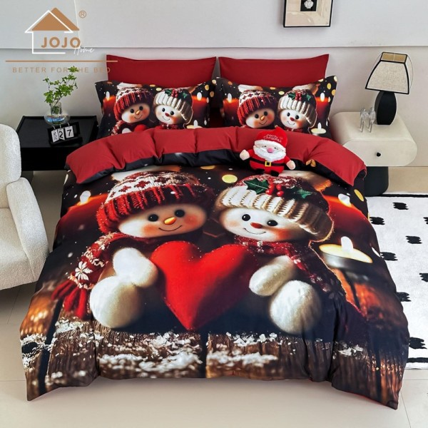 Lenjerie pat dublu, FINET, Imprimeu Digital 5D - Identic cu poza, Cu ELASTIC, 6 piese, Jojo Home, Rosu, Indragostiti [1]