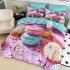 Lenjerie pat dublu, FINET, Imprimeu Digital 5D - Identic cu poza, Cu ELASTIC, 6 piese, Jojo Home, Roz, Bleu, Macarons [2]