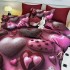 Lenjerie pat dublu, FINET, Imprimeu Digital 5D - Identic cu poza, Cu ELASTIC, 6 piese, Jojo Home, Grena, Bomboane de Ciocolata [3]