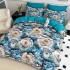 Lenjerie pat dublu, FINET, Imprimeu Digital 5D - Identic cu poza, Cu ELASTIC, 6 piese, Jojo Home, Turquoise, Alb, Trandafiri [2]