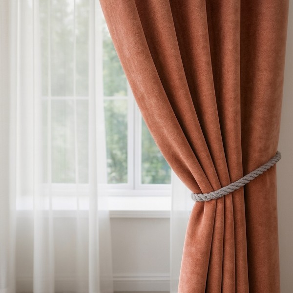 Set 2 Draperii Blackout 80%, din Catifea, Somon inchis, 140cm latime x 260cm inaltime, cu tiv lat pt bara [1]