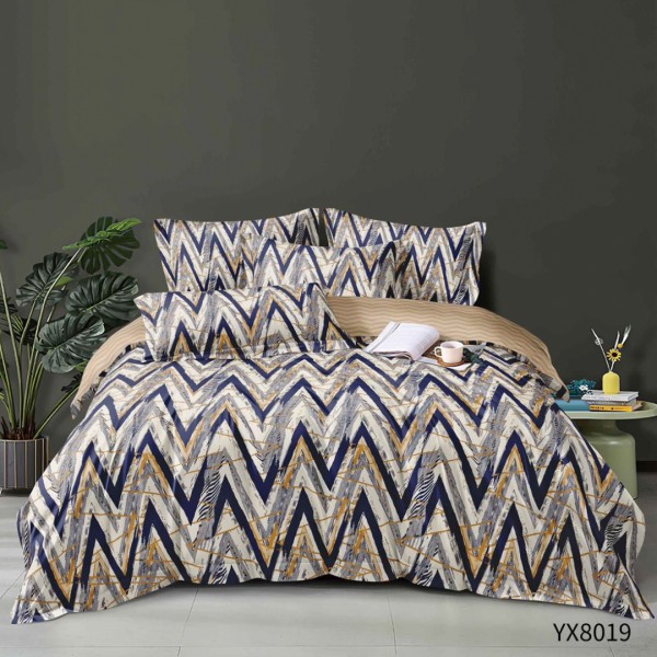 Lenjerie pat 140x200cm,  FINET, cu elastic, 4 piese, Bej, Bleumarin, Waves [1]