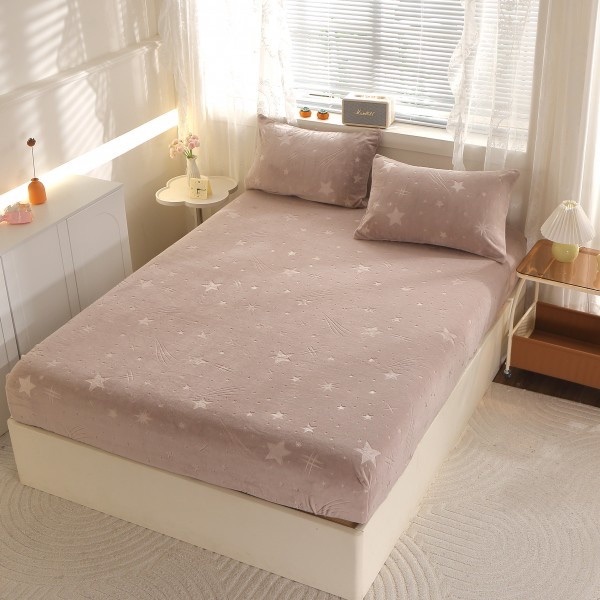 Cearșaf Cocolino cu Elastic „Ploaie de Stele” – Ultra-Moale, Pufos și Călduros, 180x200 cm + 2 Fețe de Pernă 50x70 cm, Cappuccino [1]