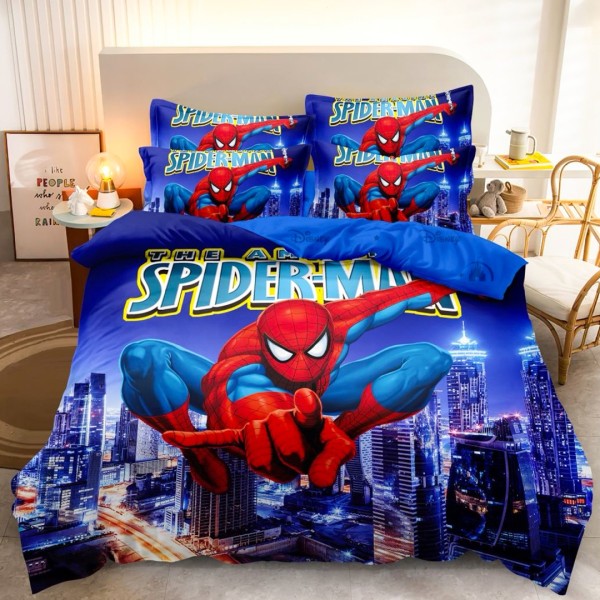 Lenjerie pat dublu (140x200cm, 160x200cm, 180x200cm), FINET, 6 piese, IDENTICA CU POZA, Albastru, SpiderMan [1]