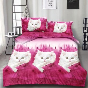 Lenjerie pat dublu (140x200cm, 160x200cm, 180x200cm), cearsaf clasic, imprimeu 3D, Roz, pisici Lenjerie pat dublu (140x200cm, 160x200cm, 180x200cm), cearsaf clasic, imprimeu 3D, Roz, pisici
