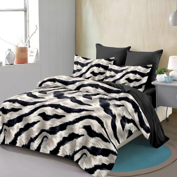 Lenjerie pat dublu,  FINET, cu elastic, 6 piese, Crem, Negru , animal print [1]
