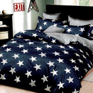 Lenjerie pat dublu, bumbac satinat, cu doua feţe, 4 piese,  Bleumarin, stelute