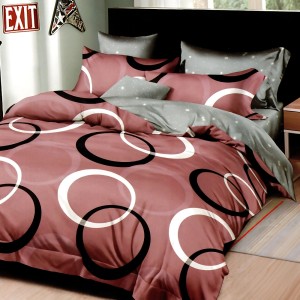 Lenjerie pat dublu, bumbac satinat, cu doua feţe, 4 piese, Roz prafuit, cercuri