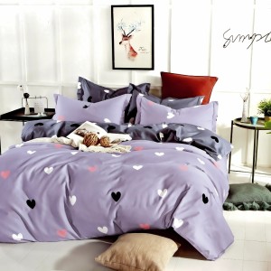 Lenjerie pat dublu, bumbac satinat, cu doua feţe, 4 piese, Lila, inimioare