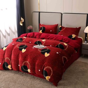 Lenjerie pat dublu, Super Pufoasa COCOLINO, 4 piese, Rosu Grena, inimioare