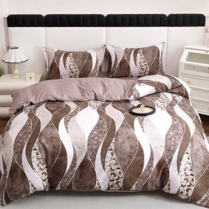 Lenjerie pat dublu cu Elastic (160x200cm si 180x200cm), bumbac satinat, Alb, Bej, abstract Lenjerie pat dublu cu Elastic (160x200cm si 180x200cm), bumbac satinat, Alb, Bej, abstract