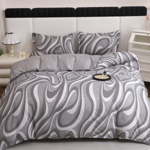 Lenjerie pat dublu cu Elastic (160x200cm si 180x200cm), bumbac satinat, Gri, dungi Lenjerie pat dublu cu Elastic (160x200cm si 180x200cm), bumbac satinat, Gri, dungi