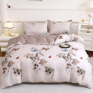 Lenjerie pat dublu cu Elastic (160x200cm si 180x200cm), bumbac satinat, Bej, fluturi Lenjerie pat dublu cu Elastic (160x200cm si 180x200cm), bumbac satinat, Bej, fluturi