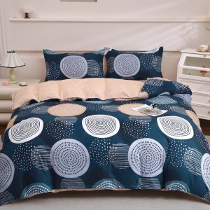 Lenjerie pat dublu cu Elastic (160x200cm si 180x200cm), bumbac satinat, Crem, Albastru, abstract Lenjerie pat dublu cu Elastic (160x200cm si 180x200cm), bumbac satinat, Crem, Albastru, abstract