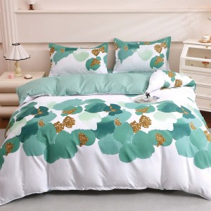 Lenjerie pat dublu cu Elastic (160x200cm si 180x200cm), bumbac satinat, Alb, Verde, flori Lenjerie pat dublu cu Elastic (160x200cm si 180x200cm), bumbac satinat, Alb, Verde, flori