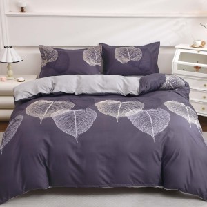 Lenjerie pat dublu cu Elastic (160x200cm si 180x200cm), bumbac satinat, Gri, frunze Lenjerie pat dublu cu Elastic (160x200cm si 180x200cm), bumbac satinat, Gri, frunze