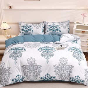Lenjerie pat dublu cu Elastic (160x200cm si 180x200cm), bumbac satinat, Turcuaz, Alb, elegant Lenjerie pat dublu cu Elastic (160x200cm si 180x200cm), bumbac satinat, Turcuaz, Alb, elegant