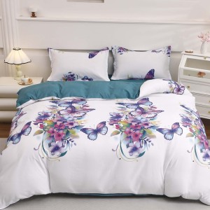 Lenjerie pat dublu cu Elastic (160x200cm si 180x200cm), bumbac satinat, Turcuaz, Alb, fluturi Lenjerie pat dublu cu Elastic (160x200cm si 180x200cm), bumbac satinat, Turcuaz, Alb, fluturi