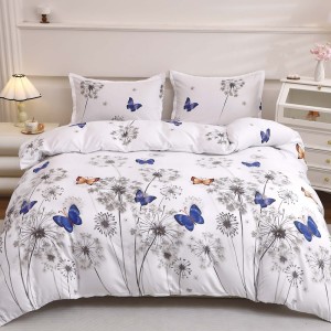 Lenjerie pat dublu cu Elastic (160x200cm si 180x200cm), bumbac satinat, Alb, fluturi Lenjerie pat dublu cu Elastic (160x200cm si 180x200cm), bumbac satinat, Alb, fluturi