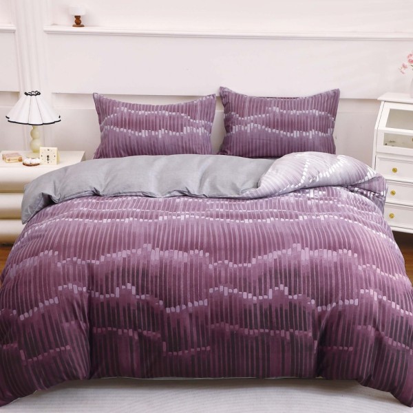 Lenjerie pat dublu cu Elastic (160x200cm si 180x200cm), bumbac satinat, Violet, abstract [1]