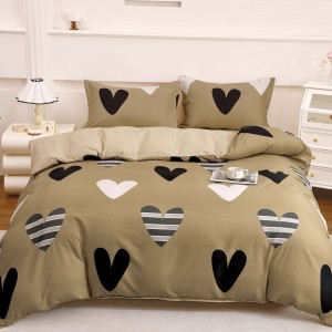 Lenjerie pat dublu cu Elastic (160x200cm si 180x200cm), bumbac satinat, Bej, inimioare Lenjerie pat dublu cu Elastic (160x200cm si 180x200cm), bumbac satinat, Bej, inimioare