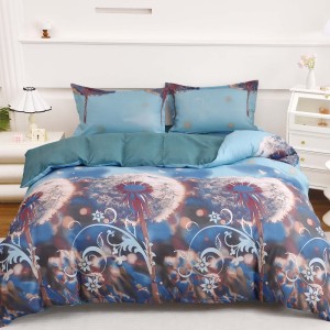 Lenjerie pat dublu cu Elastic (160x200cm si 180x200cm), bumbac satinat, Albastru, papadii Lenjerie pat dublu cu Elastic (160x200cm si 180x200cm), bumbac satinat, Albastru, papadii