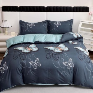 Lenjerie pat dublu cu Elastic (160x200cm si 180x200cm), bumbac satinat, Albastru, fluturi Lenjerie pat dublu cu Elastic (160x200cm si 180x200cm), bumbac satinat, Albastru, fluturi