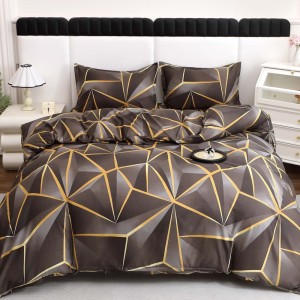 Lenjerie pat dublu cu Elastic (160x200cm si 180x200cm), bumbac satinat, Negru, abstract Lenjerie pat dublu cu Elastic (160x200cm si 180x200cm), bumbac satinat, Negru, abstract