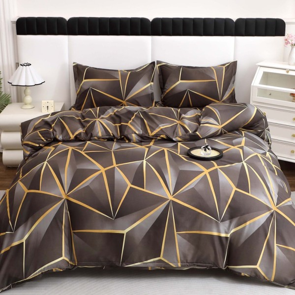 Lenjerie pat dublu cu Elastic (160x200cm si 180x200cm), bumbac satinat, Negru, abstract [1]