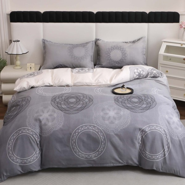 Lenjerie pat dublu cu Elastic (160x200cm si 180x200cm), bumbac satinat, Gri, elegant [1]